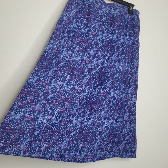 Vintage 90s blue purple linen blend midi abstract floral print skirt size large - Picture 2 of 6